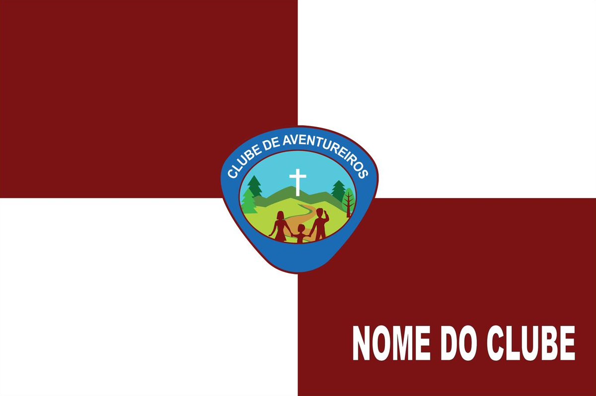 Bandeira oficial dos Aventureiros: quatro retângulos brancos e vinho com o emblema no centro