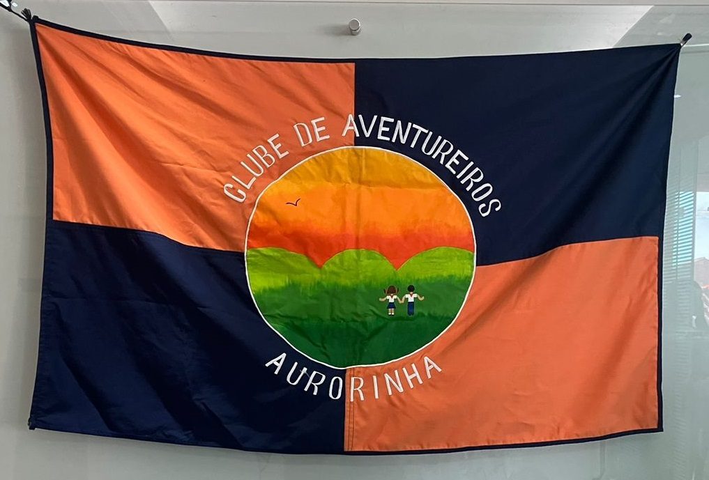 A primeira bandeira do Aurorinha, pintada à mão pela diretora Ângela