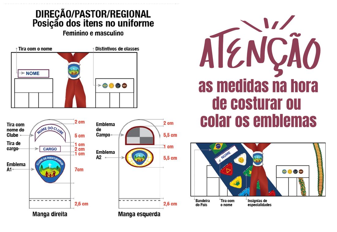 Posição dos emblemas no uniforme da diretoria