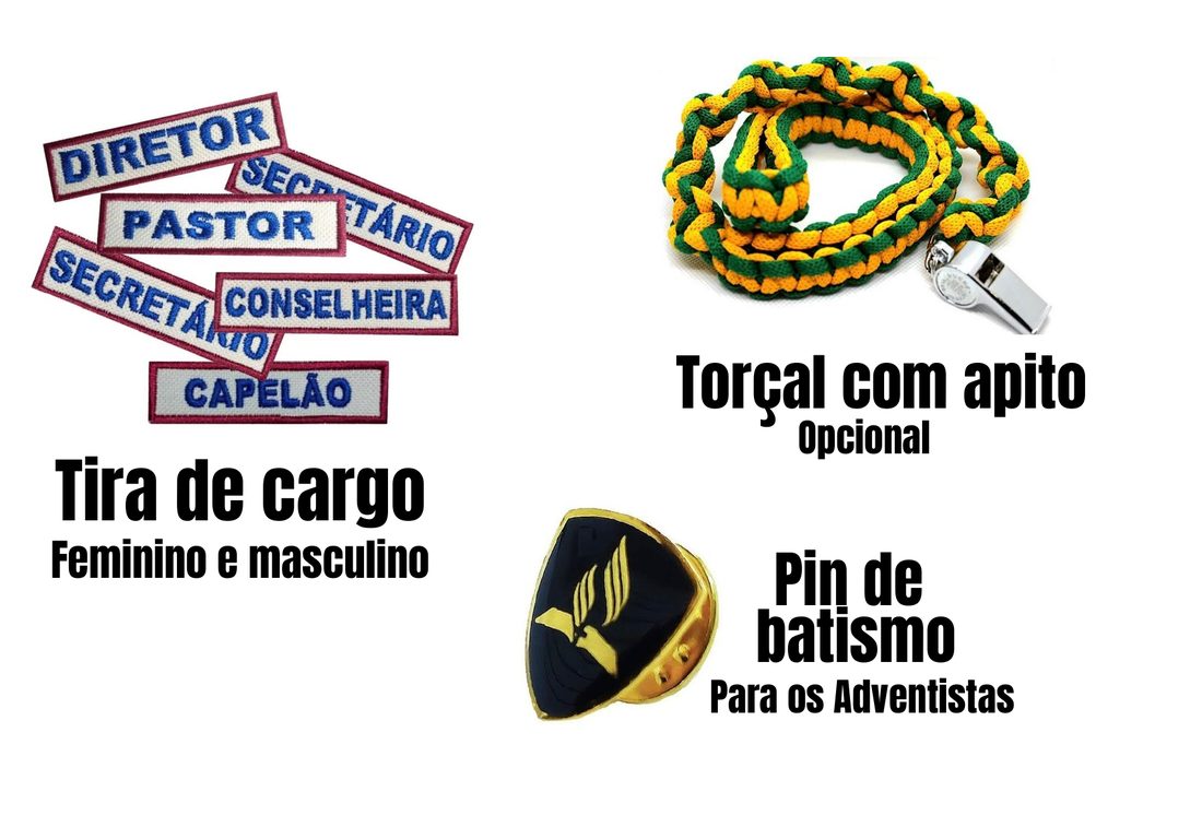 Tira de cargo, torçal com apito e pin de batismo